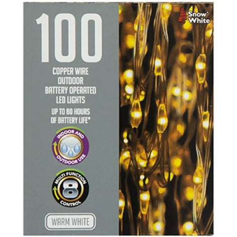 100 Warm White Outdoor Copper Wire - Battery Operated