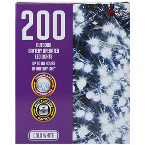 200 Cold White Outdoor LED Lights - Battery Operated