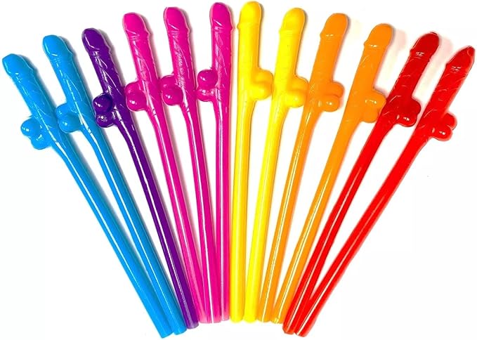 Neon Willy Sipper Straws - 18cm - Hen Party Accessories