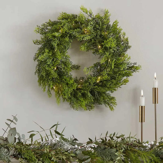 Cedar Pine Foliage Christmas Wreath with Lights - 45cm