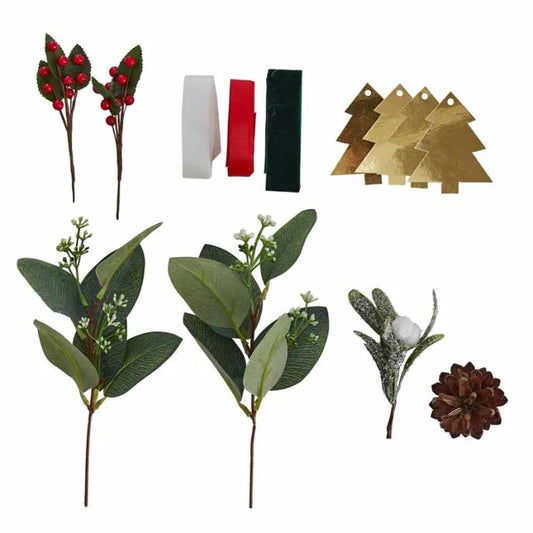Christmas Wrapping Accessories Kit with Foliage, Ribbons & Tags