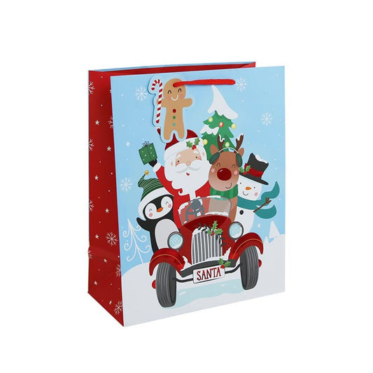 Cute Santa Car Large Gift Bag - 33cm x 26.5cm