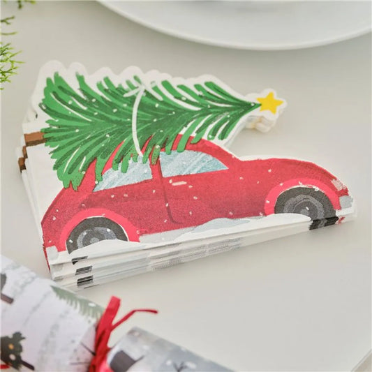 Festive Car Paper Napkins - 33cm (16pk)
