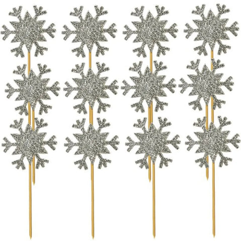 Glitter Snowflake Cupcake Toppers Silver (12pk)