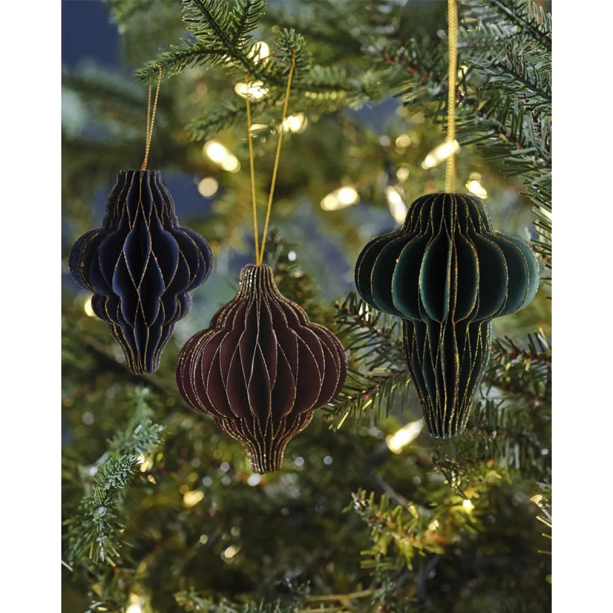 Honeycomb Glitter Edged Paper Tree Decorations (3pk)