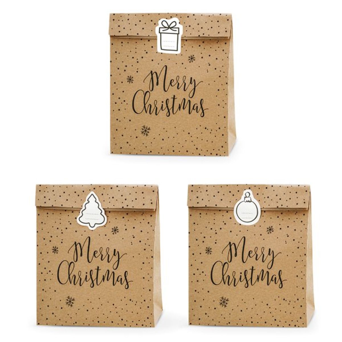 Merry Christmas Kraft Gift Bags - 27cm (3pk)