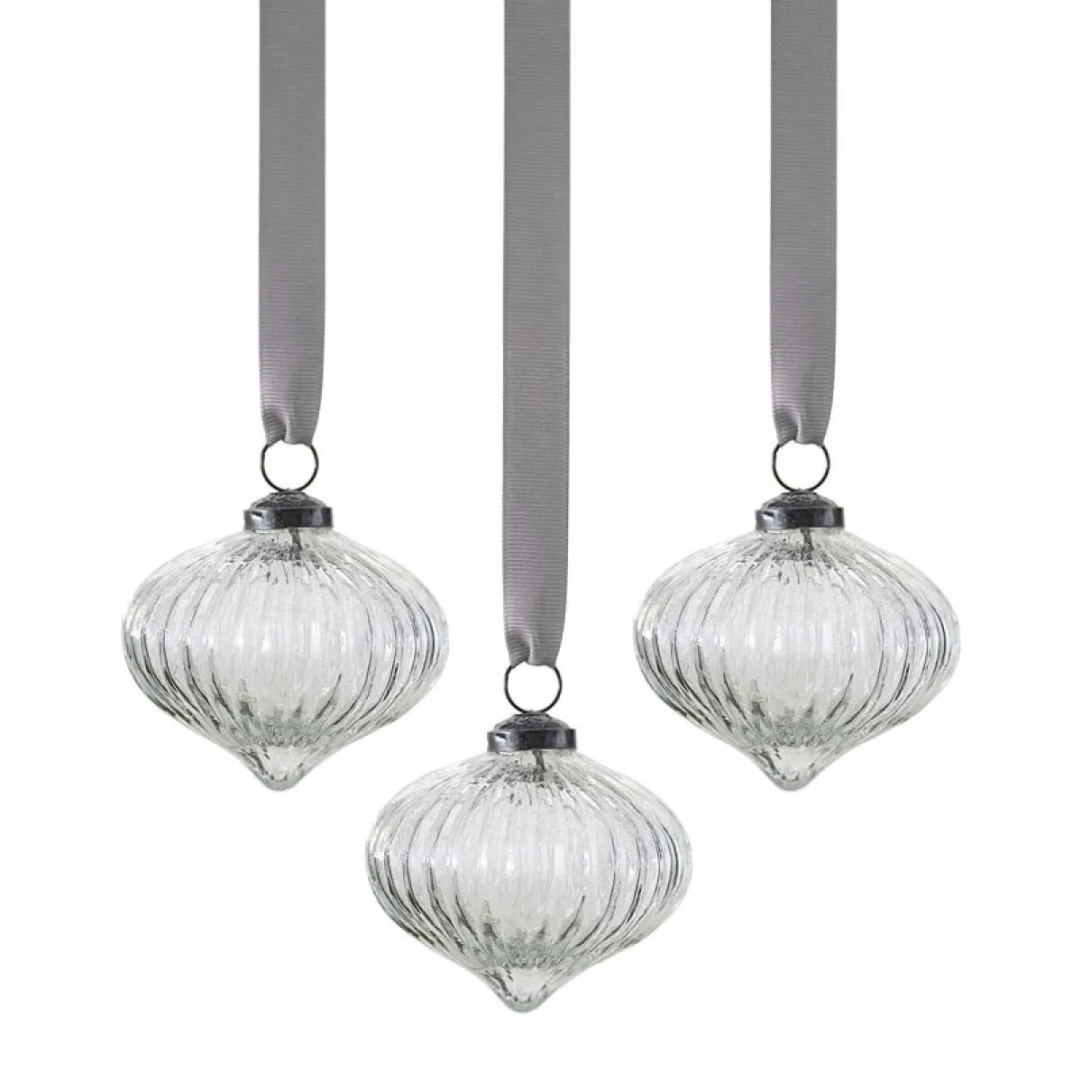 Ribbed Glass Tree Decoration (3pk)