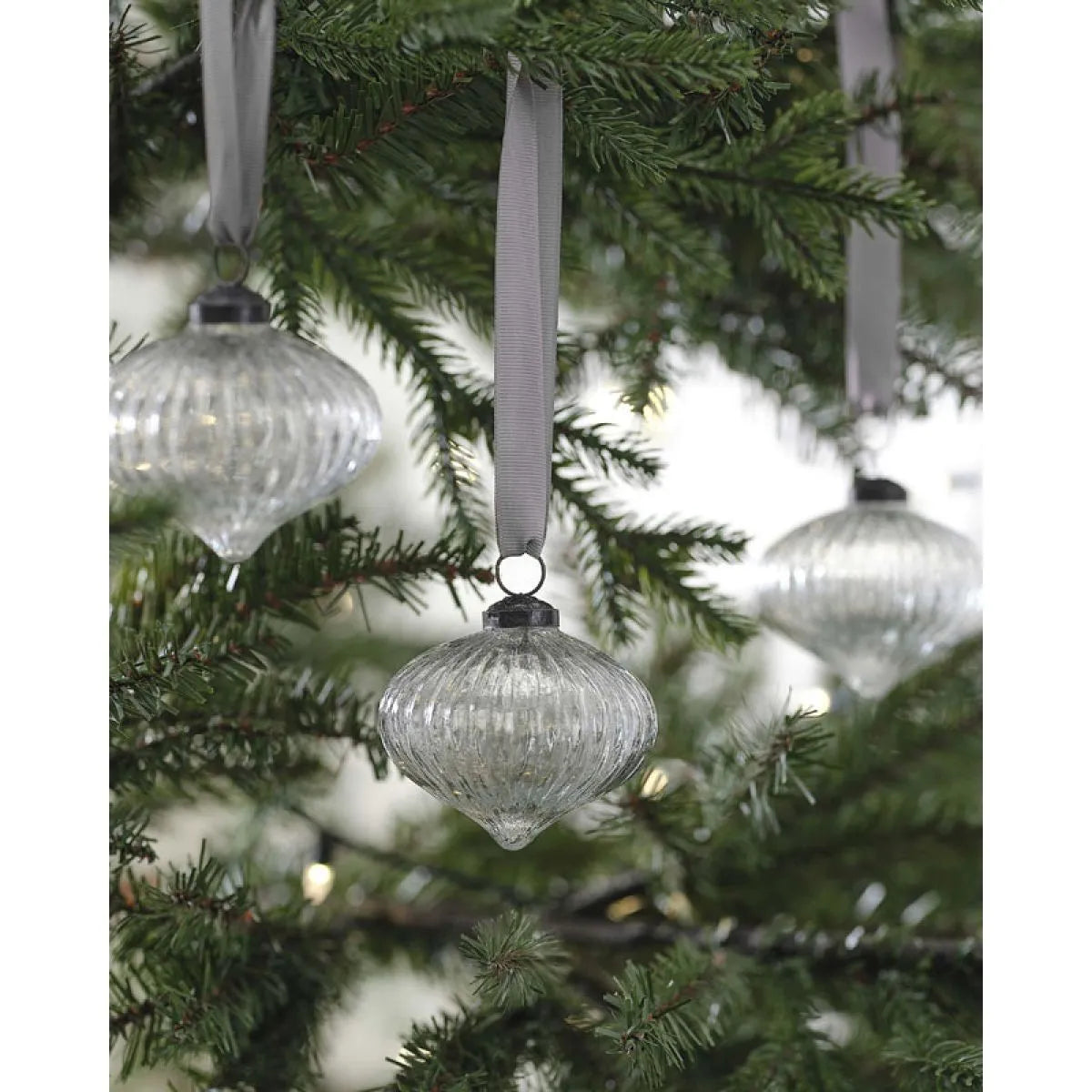 Ribbed Glass Tree Decoration (3pk)