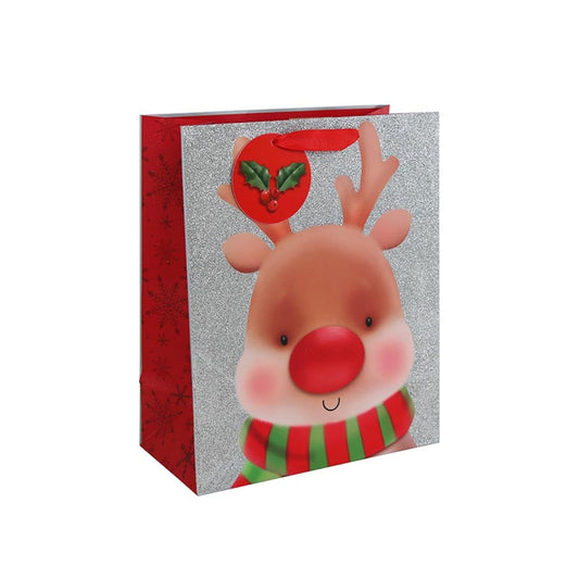 Rudolph Glitter Large Gift Bag - 33cm x 26.5cm