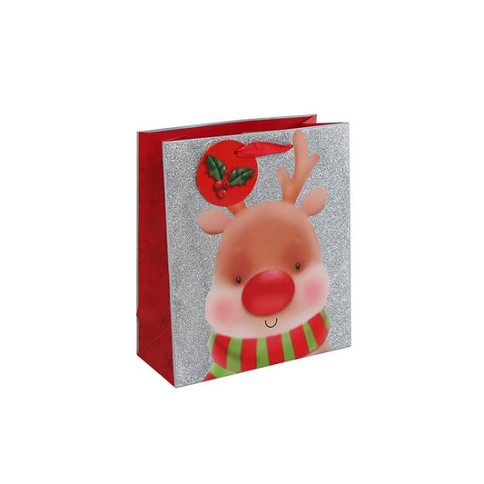 Rudolph Glitter Medium Gift Bag - 25.5cm x 21.5cm