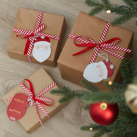 Santa Face Gift Tags with Red & White Ribbon (8pk)