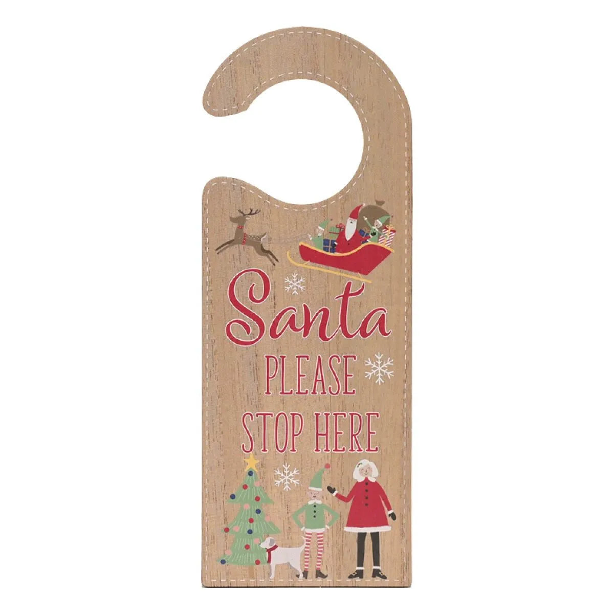 Santa Stop Here Wooden Door Hanger - 25cm