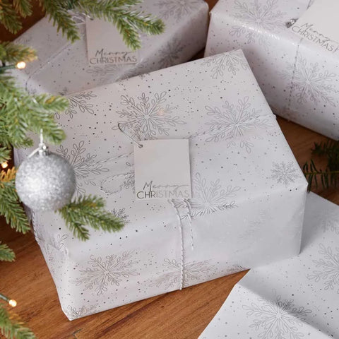 Silver Foiled Snowflake Christmas Wrapping Paper Kit