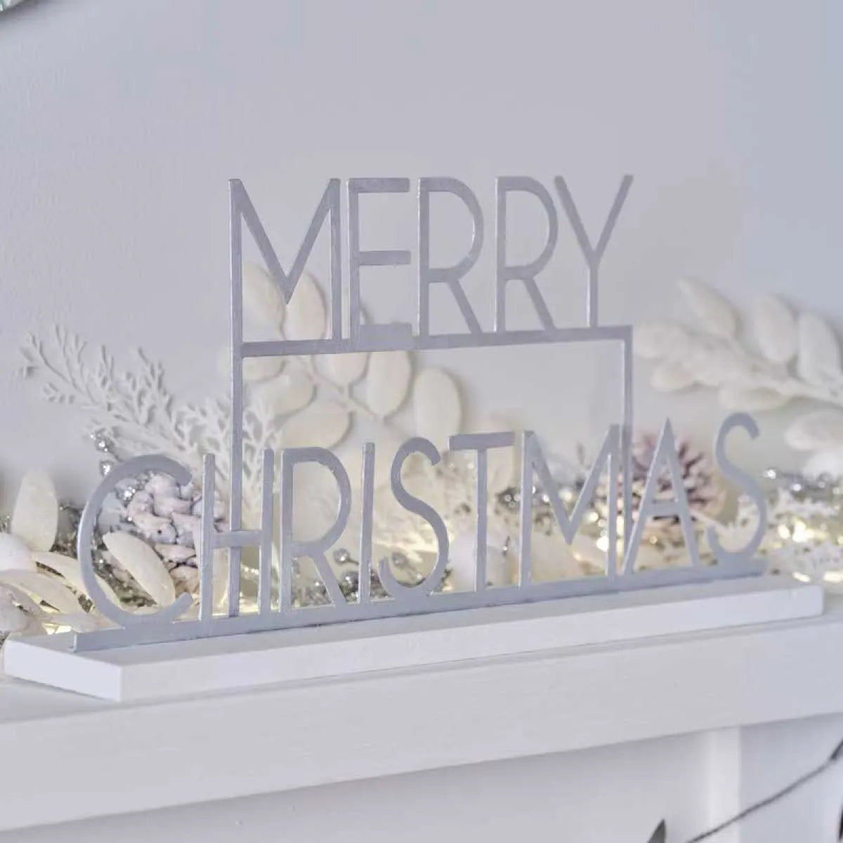 Silver Metal Merry Christmas Sign - 24cm x 38cm