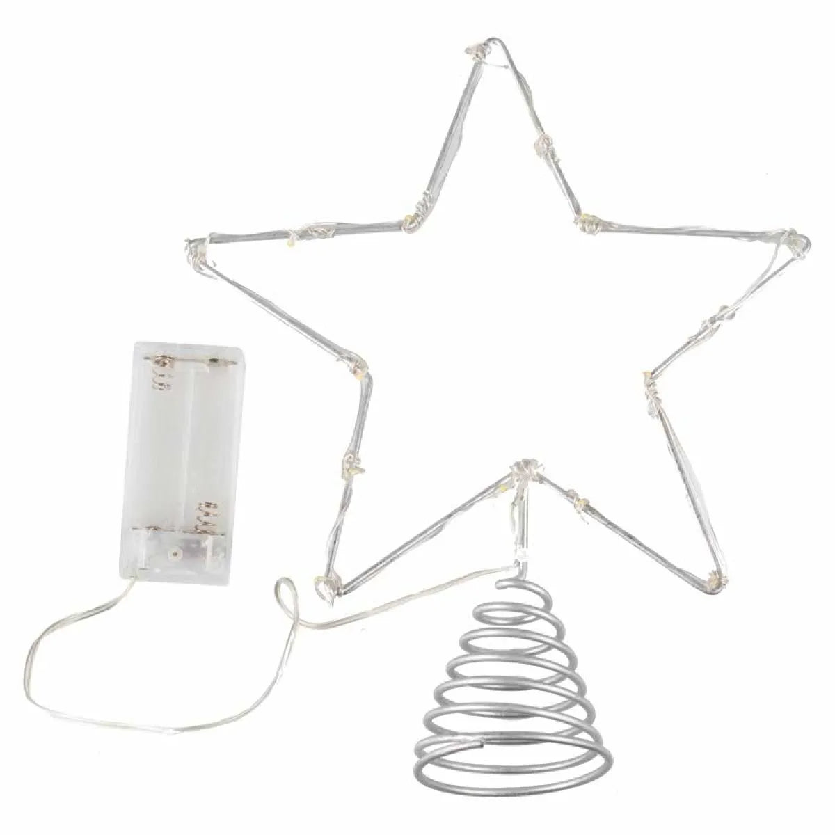Silver Star Christmas Tree Topper with Lights - 25cm