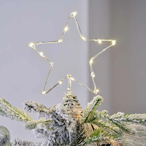 Silver Star Christmas Tree Topper with Lights - 25cm