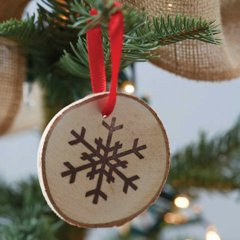 Wooden Round Snowflake Hanging Tree Decorations (6pk)