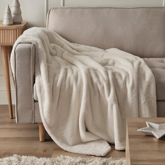 Cream Faux Fur Throw Blanket