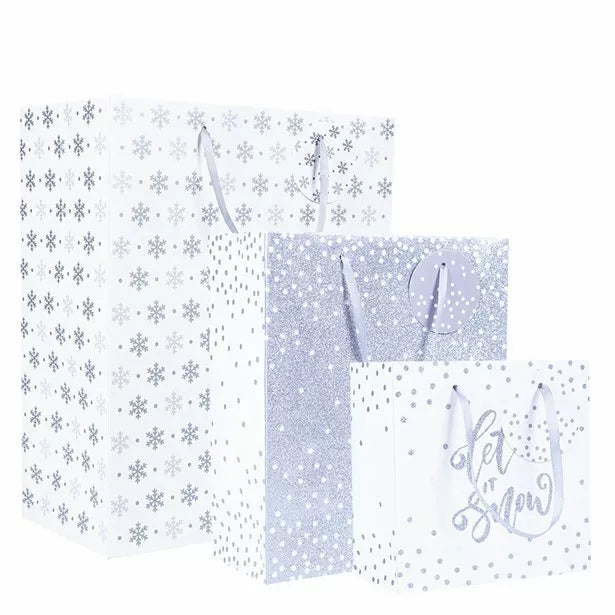 3 Christmas Gift Bags Silver