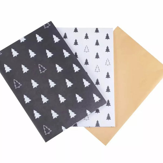 Black, White & Kraft Christmas Tree Print Wrapping Paper (3pk)