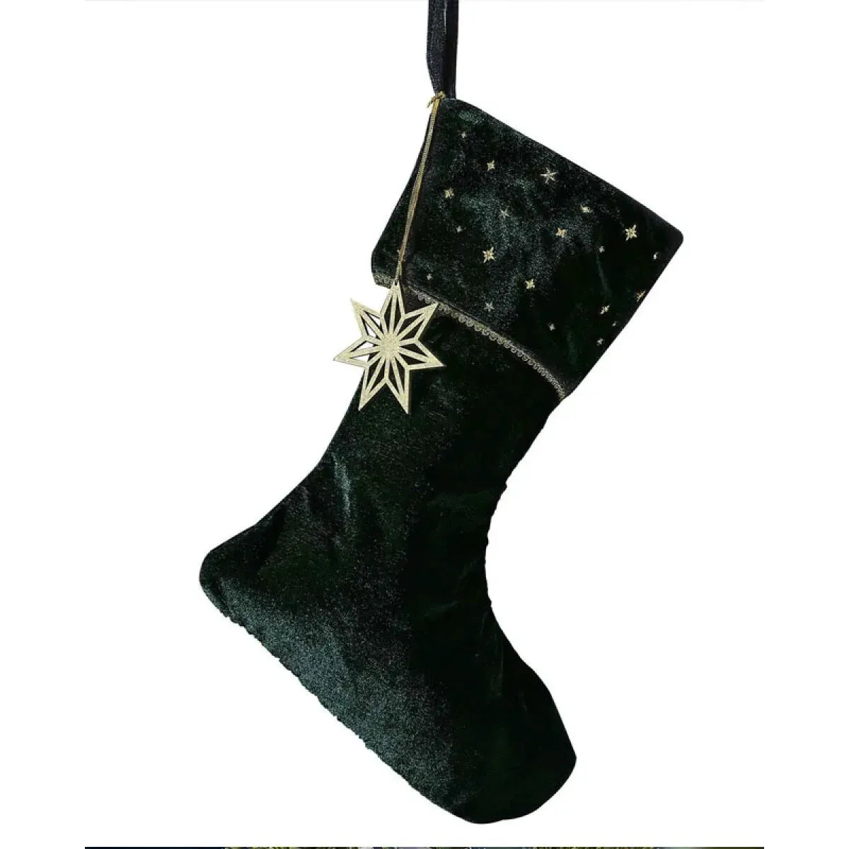 Green Velvet With Embroidery Stocking - Christmas Decoration