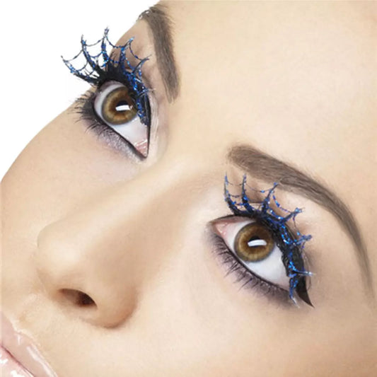 Eyelashes - Spiderswebs with Blue Glitter