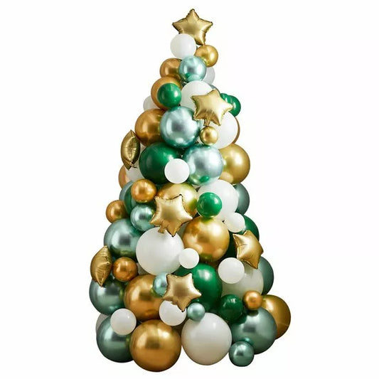 Green, Gold & White Balloon Christmas Tree