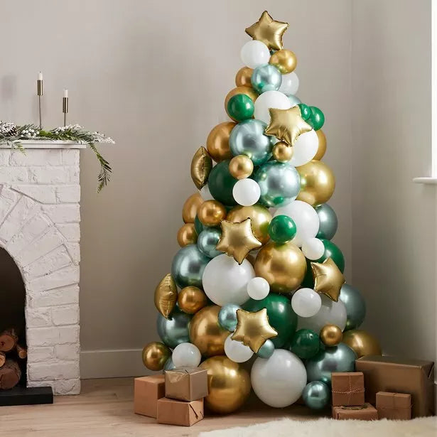 Green, Gold & White Balloon Christmas Tree