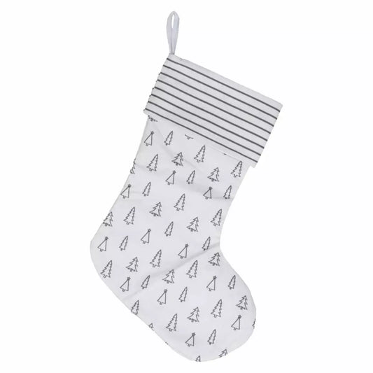 Grey Tree and Stripe Printed Christmas Stocking - 45cm