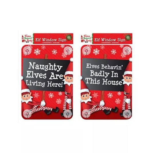 Elves Behavin' Badly Naughty Elf Window Sign - Assorted