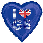 I Love GB Great Britain Blue Heart Shaped Balloon - 18" Foil