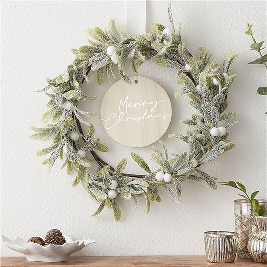 Merry Christmas Mistletoe Wreath Hanging Decoration - 30cm