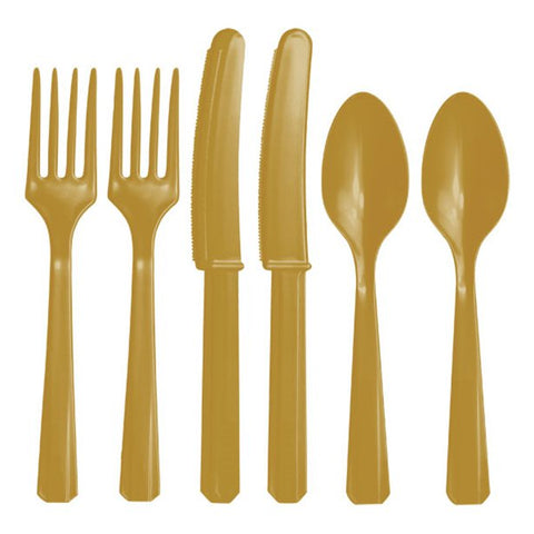 Gold Reusable Plastic Cutlery - Assorted 24pk