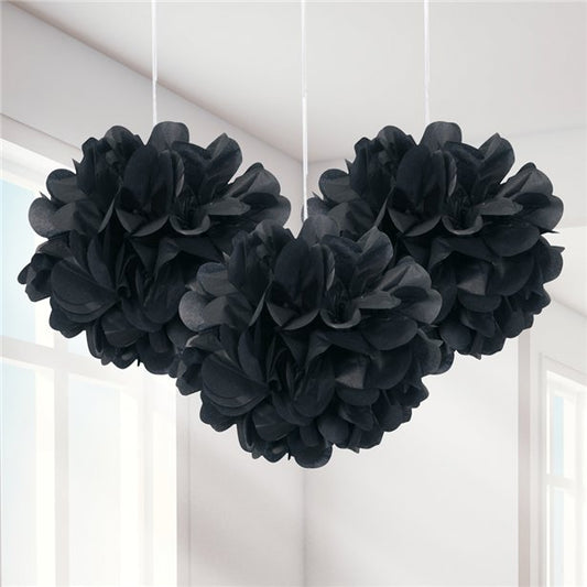 Black Pom Pom Decorations - 23cm