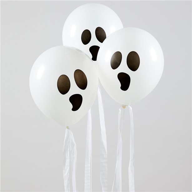 Ghost Balloons with Streamers - 11" Latex