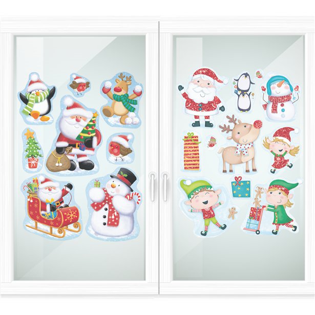 Santa & Friends Glitter Window Stickers - 43cm