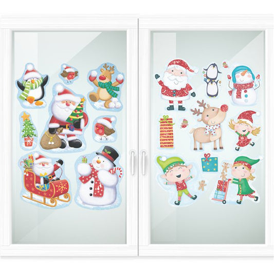 Santa & Friends Glitter Window Stickers - 43cm