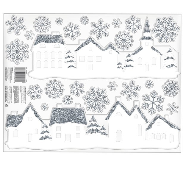 White Village Glitter Window Cling