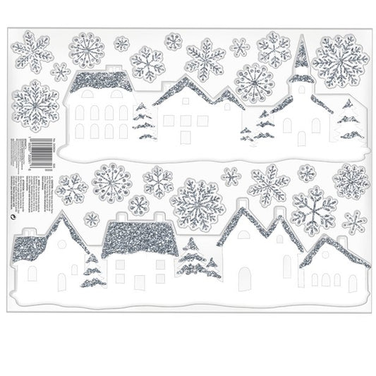 White Village Glitter Window Cling
