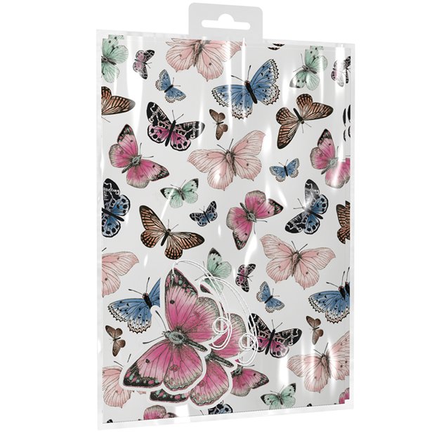 Butterflies Wrapping Paper - 2 Sheets (50cm x 70cm) with Tags