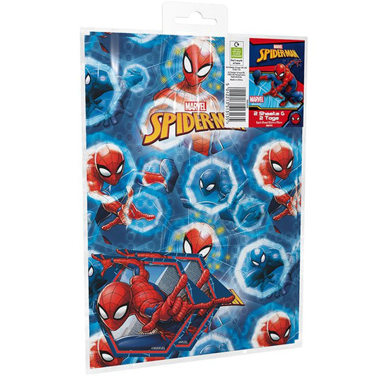 Spider-Man Wrapping Paper - 2 Sheets (50cm x 70cm) with Tags