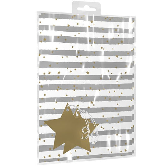 Silver Stripes Wrapping Paper - 2 Sheets (50cm x 70cm) with Tags