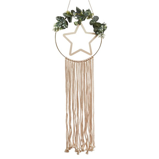 Wooden Hoop & Star Macrame Wall Hanging (each)