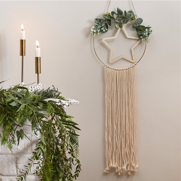 Wooden Hoop & Star Macrame Wall Hanging (each)