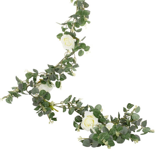 Botanical Wedding Eucalyptus & White Rose Garland - 1.8m