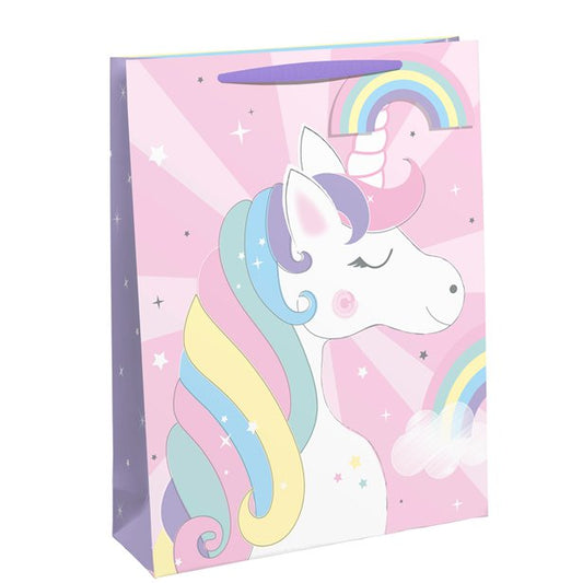 Unicorn Rainbow Glitter Medium Gift Bag - 25.3cm x 21.5cm