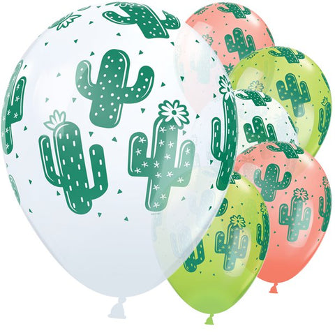 Cactus Balloons - White, Coral & Lime Green - 11" Latex