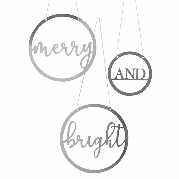 Silver Acrylic Merry & Bright Hanging Hoops