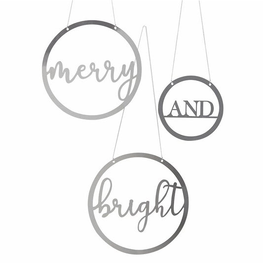 Silver Acrylic Merry & Bright Hanging Hoops