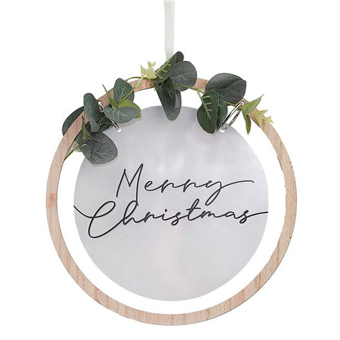 Acrylic Merry Christmas Wooden & Eucalyptus Hoop Wreath - 25cm (each)